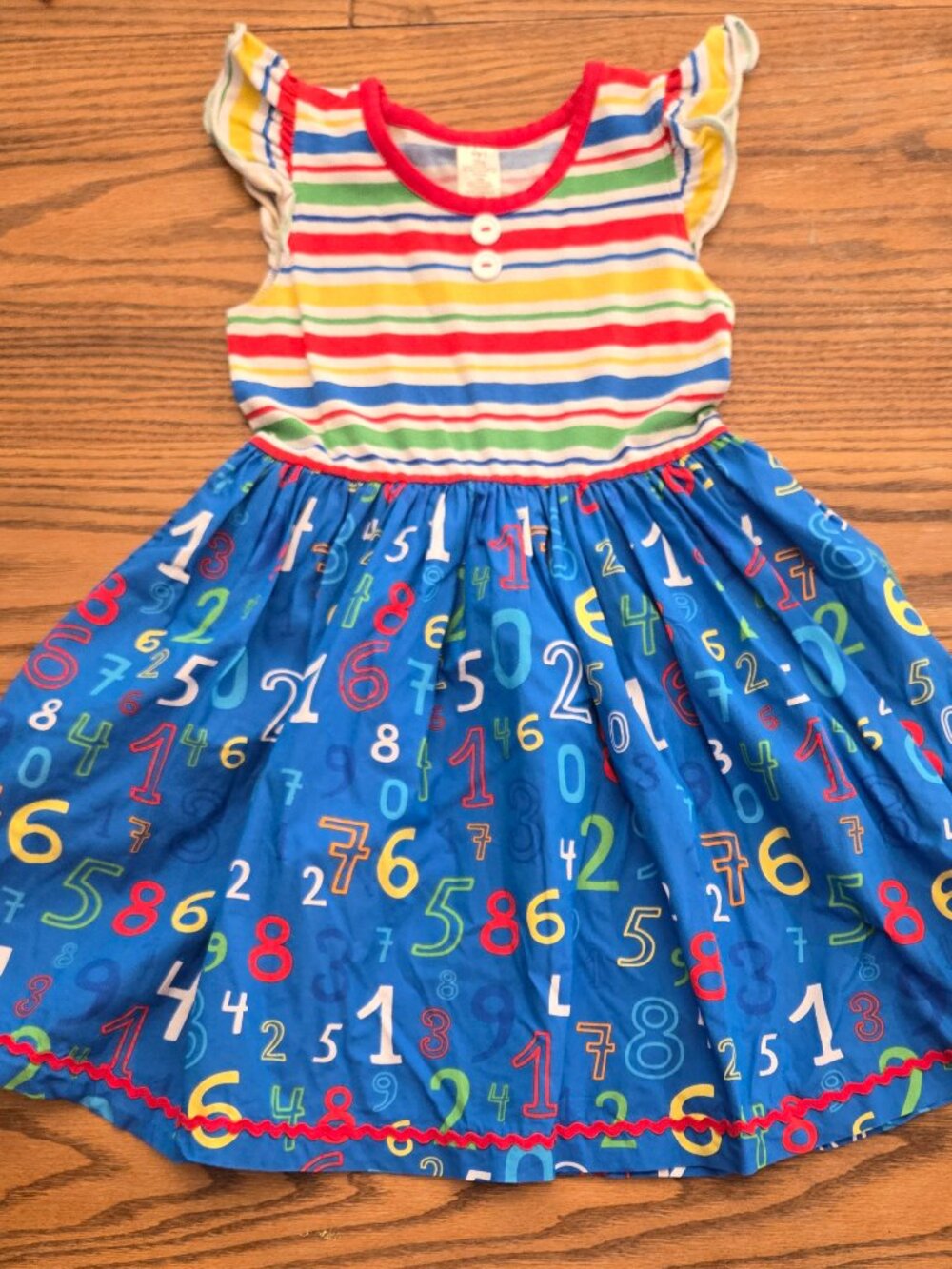 Eleanor Rose Numbers Dress - Size 8.  Backs to School Alphabet Apple Girls Dress